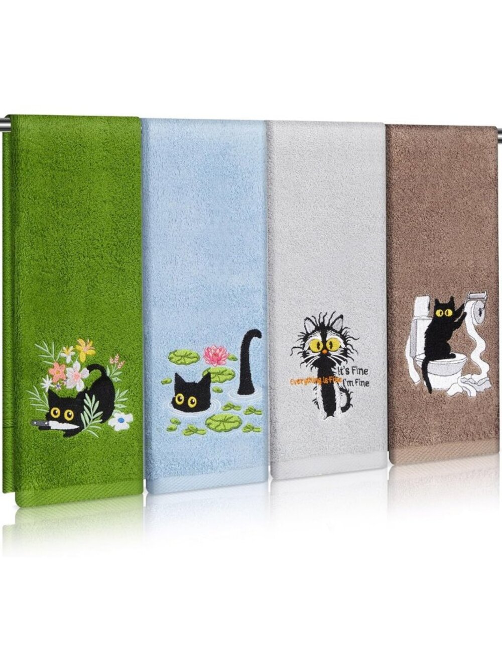 4Pcs Funny Black Cat Hand Towels - Soft Cotton Bathroom Decor & Gift